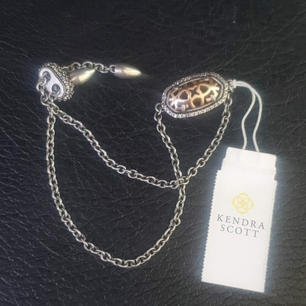 Kendra Scott Elaina Gunmetal Adjustable Chain Bracelet Rose Gold Filigree Oval